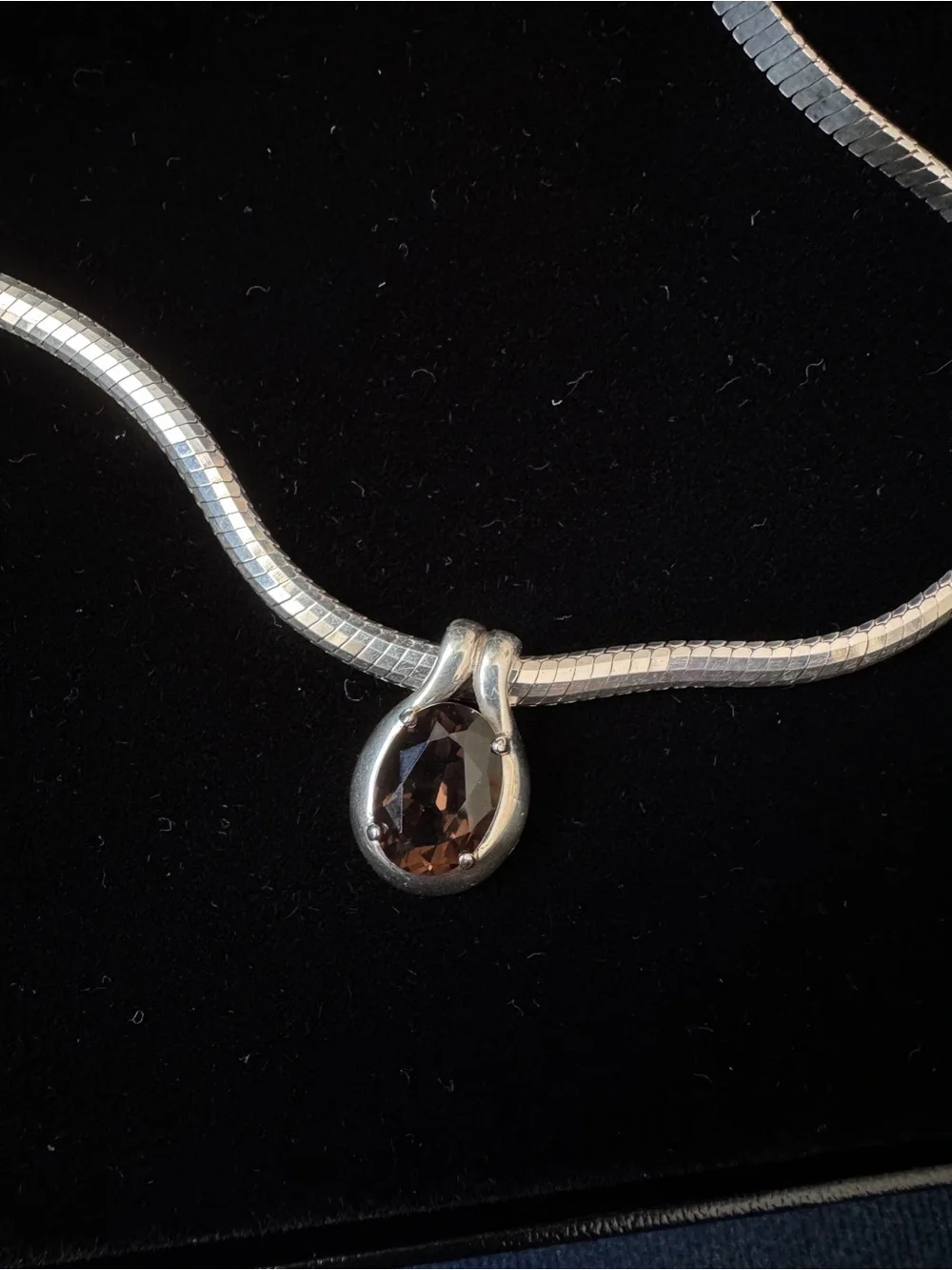 Milor Herringbone Sterling Silver .925 Smoky Topaz oval stone Necklace.